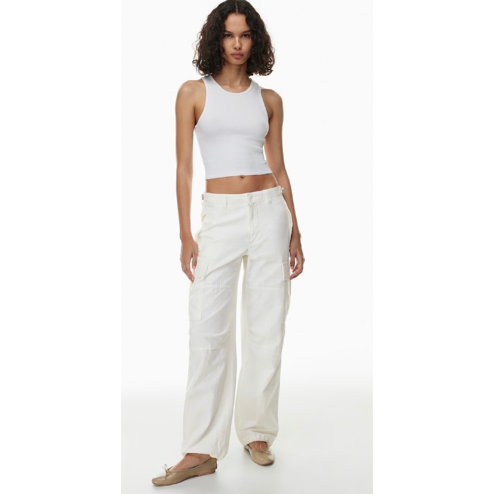 TNA Aritzia Supply Cargo Pants White Wide Leg Cotton Utility Size 4